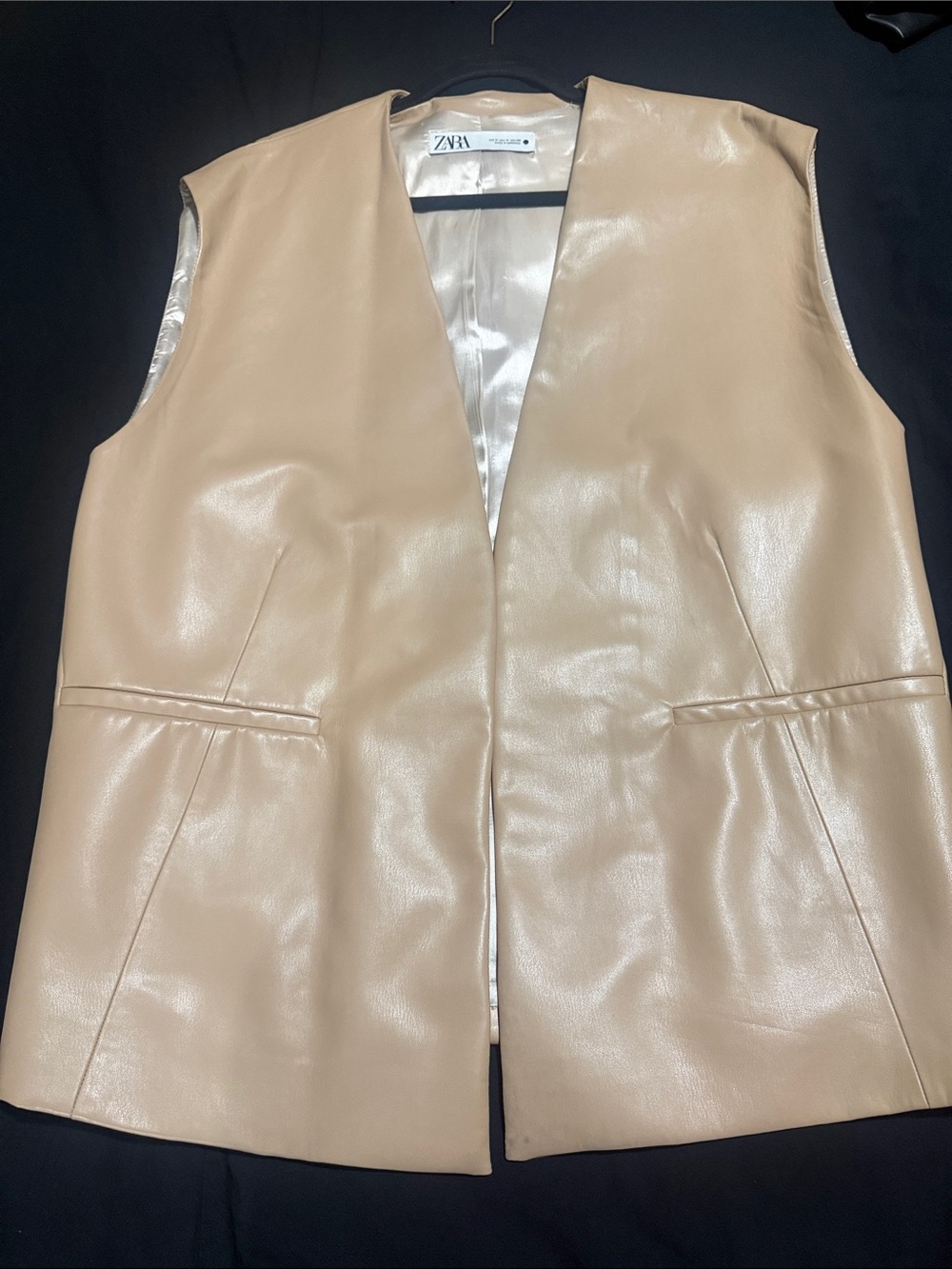ZARA Women's Beige Faux Leather oversized Vest
